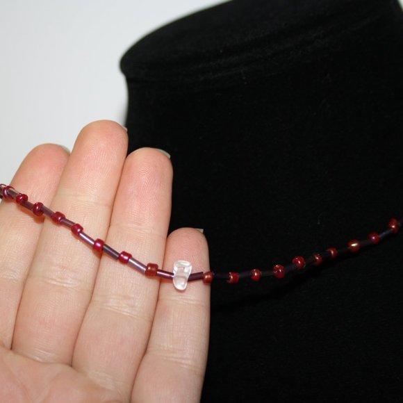 Vintagejelyfish Jewelry - Beautiful red glass necklace with quartz stone 18"